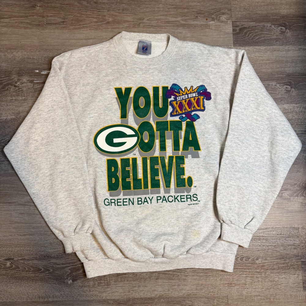 Vintage 1996 Green Bay Packers Super Bowl XXXI Logo 7 Sweatshirt Mens Large Gray